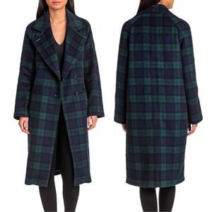 Avec Les Filles Double-Face Plaid Wool Blend Raglan Coat